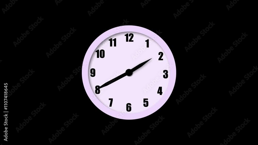 Poster a simple analog clock with a purple frame showing the time against a black background. watch or cloc