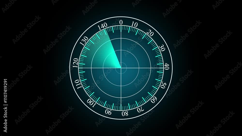 Poster radar display or radar screen with radio wave. digital technology neon realistic radar with target o