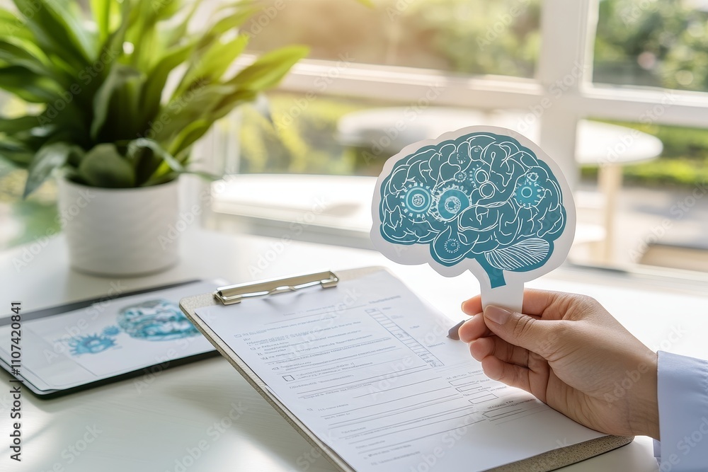 Aufkleber creative concept of human brain with artificial intelligence elements in office environment showcasi