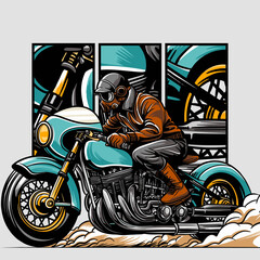 Fototapeta premium drawing motorcycle retro cartoon vector illustration