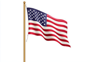 American flag waving gently against white isolated background, symbolizing patriotism and national pride. vibrant colors and design evoke sense of unity and freedom