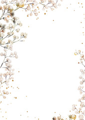 Gypsophila, Greeting card with flowers, Floral frame, can be used as invitation card for wedding, birthday and other holiday and summer background. Botanical art