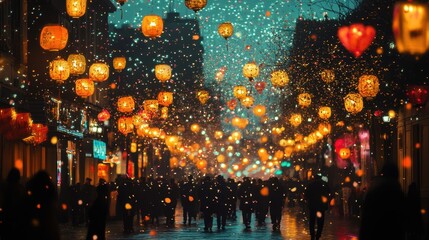 Obraz premium Street Filled with Glowing Lanterns at Night