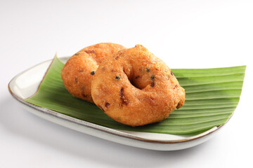 Medu wada or vada, a fried snack or Southindian breakfast made from fermented Urad dal batter