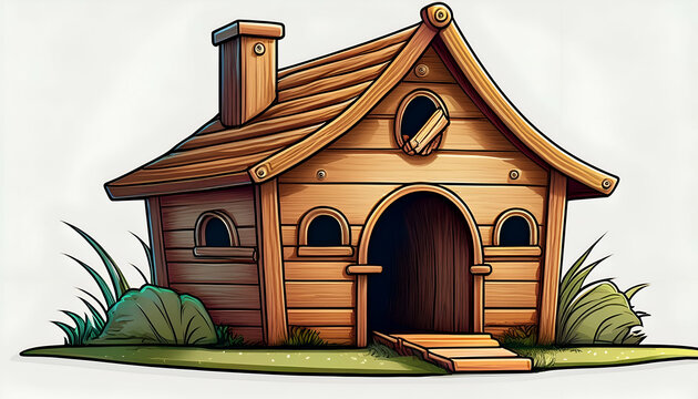 recommend clip art: color 2d vector outline illustration Wooden pet house isolated