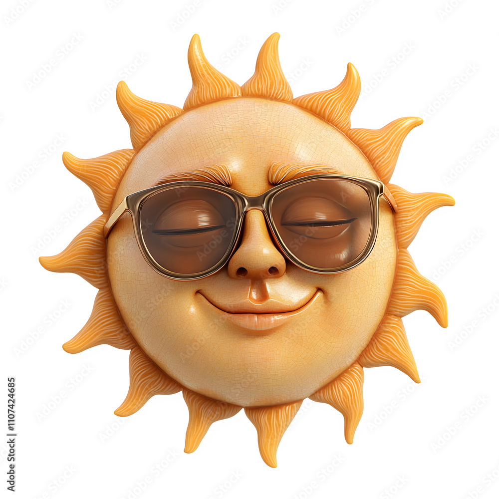 Poster 3d rendering of a cheerful sun with sunglasses, basking in summer vibes against a see-through backdr