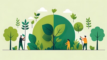 Flat illustration Teamwork for Eco-Friendly Solutions
