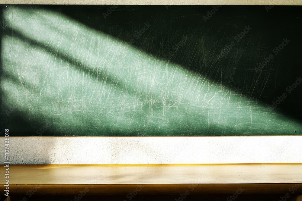 Poster empty classroom chalkboard with natural light and subtle shadows highlighting texture and creating a