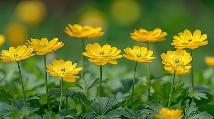 Fototapeta premium nature spring background, blooming yellow ranunculus flowers 