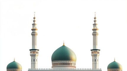Obraz premium Photograph of the green dome and minarets of the Grand Mosque against a white sky background