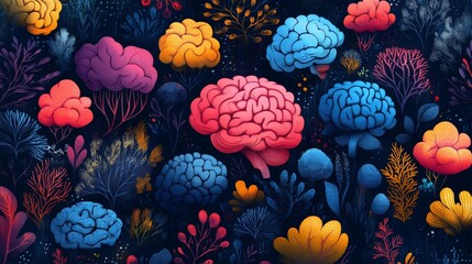 Illustration, 2D model symbolizing neurodiversity. With colorful abstract brain design and various patterns. that shows a unique thought process
