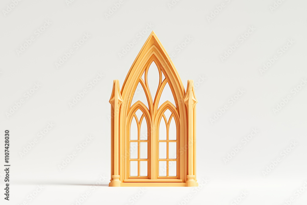 Poster intricate gothic style window design in orange color, showcasing detailed arches and patterns. perfe
