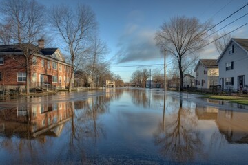 Fototapeta premium Flooded street with houses