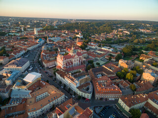 Obraz premium Vilnius Old Town with City Hall and Sunset Light in Background. Lithuania
