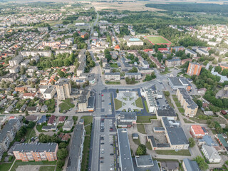 Radviliskis City Downtown In Siauliai District. Lithuania. Drone Point of View.