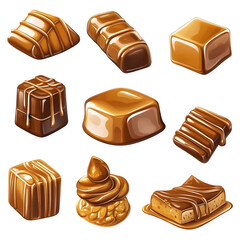Obraz premium Chocolate candies with caramel and nuts on a transparent background, perfect for confectionery or food-focused designs