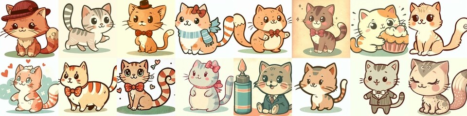 Fototapeta premium Cute cartoon cats . AI generated illustration
