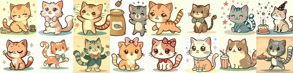 Obraz premium Cute cartoon cats . AI generated illustration
