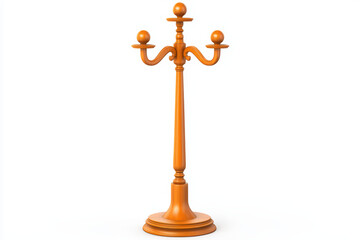 Fototapeta premium Stylish orange coat rack with three hooks on white isolated background, perfect for organizing coats and accessories in modern space