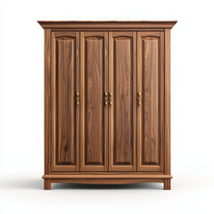 Stylish wooden wardrobe with four doors, crafted from rich wood, showcasing elegant design and functionality. Perfect for organizing clothes and accessories
