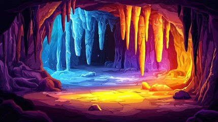 A Colorful Cave with Icicle Formations