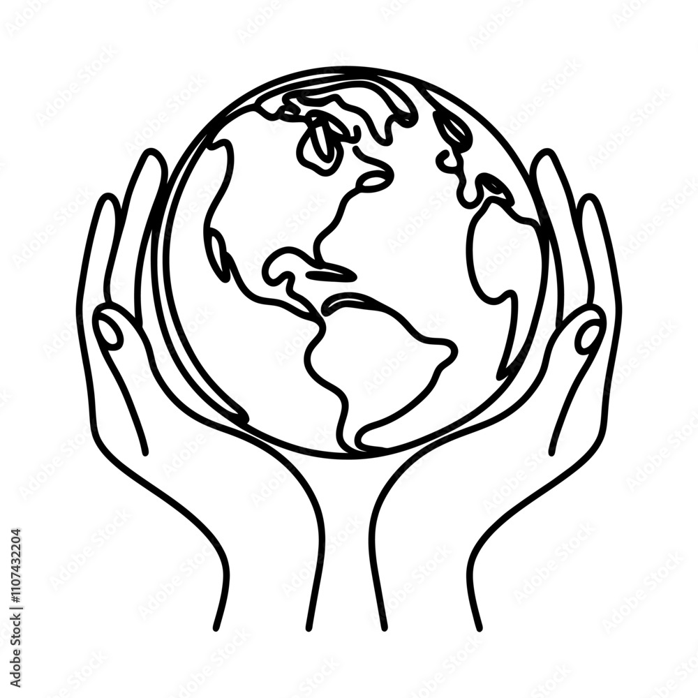 Canvas Prints linear earth in hands isolated on white background. black hand drawn globe in hands. save of planet.