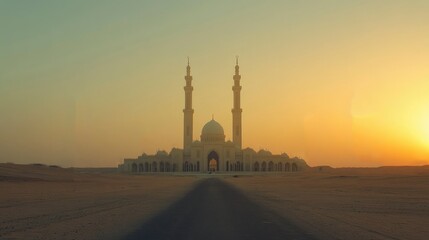 Golden Hour Mosque Silhouette