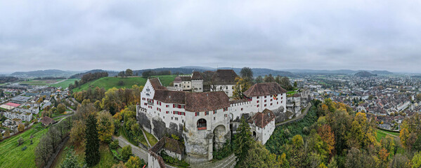 Naklejka premium Drone view at Lenzburg castle on Switzerland