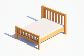Wooden bed with simple design and white mattress, perfect for any bedroom. Its minimalist style adds warmth and comfort to your space