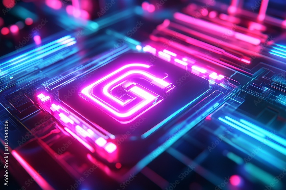 Poster futuristic technology background with neon lights and abstract circuit patterns for digital and cybe