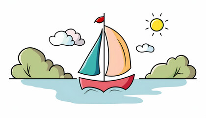 Line art of a sailboat on a lak