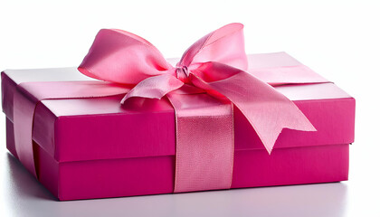 Obraz premium pink gift box decorated with pink ribbon isolated