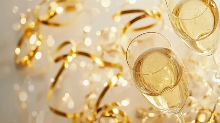 Fototapeta premium New Year's Eve champagne glasses filled with bright festive holiday lights