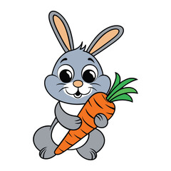 Playful Bunny Holding Carrot Vector Illustration