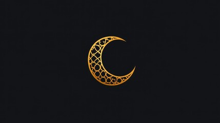 Minimalistic logo of a crescent moon with Arabic patterns, simple lines