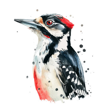 recommend clip art: A watercolor illustration of Woodpecker, isolated on a white background. Woodpecker vector.