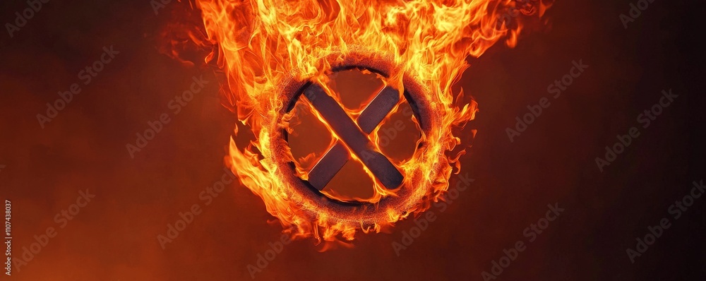 Poster flaming symbol on a dark background, creating a dramatic visual effect.