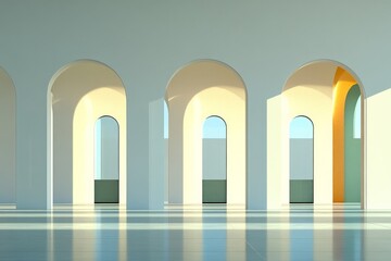 A stunning architectural space featuring beautiful arched elements that allow light to flow through, creating an inviting and serene atmosphere throughout the area.