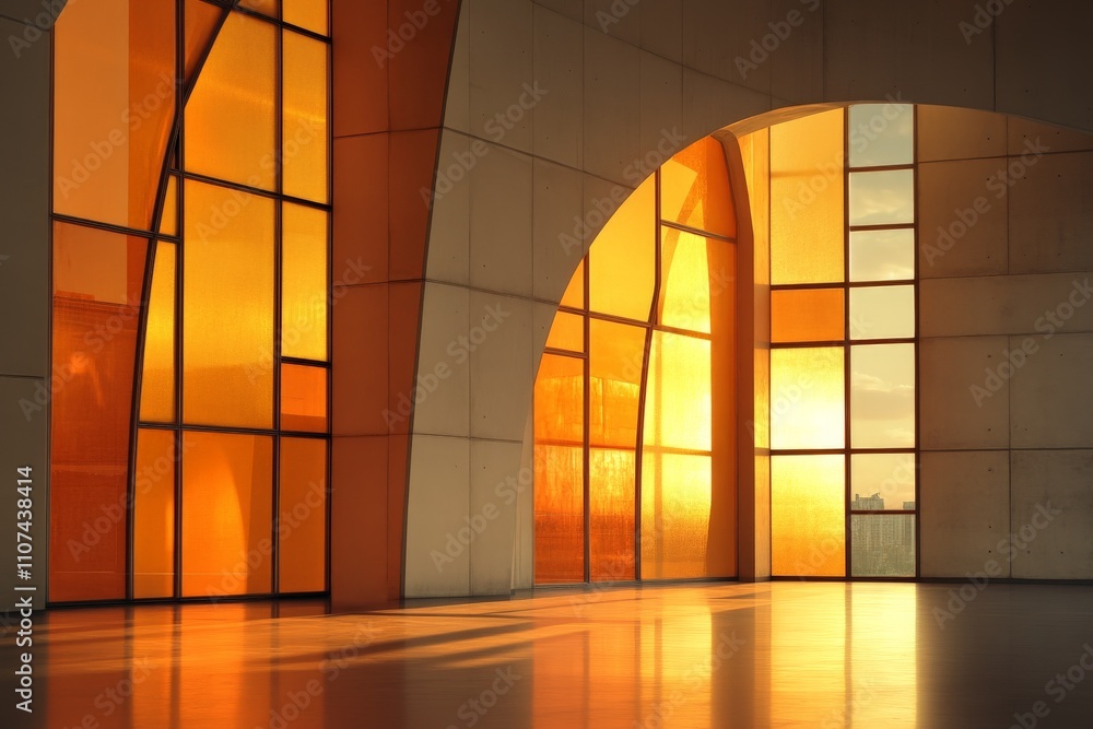 Aufkleber this image showcases striking architectural elements featuring large windows with warm orange hues r