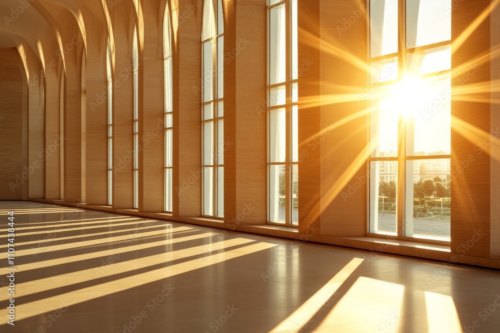 Poster the image presents a sunlit interior characterized by stylish vertical shadows and illuminated walls