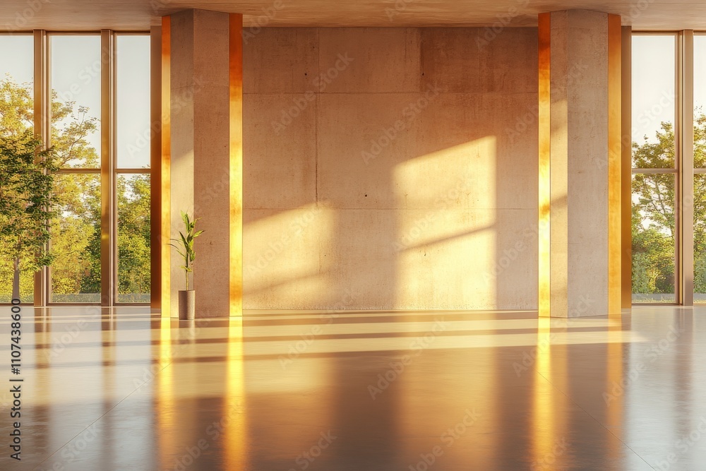 Aufkleber this image captures a minimalist concrete interior highlighted by natural light streaming through la