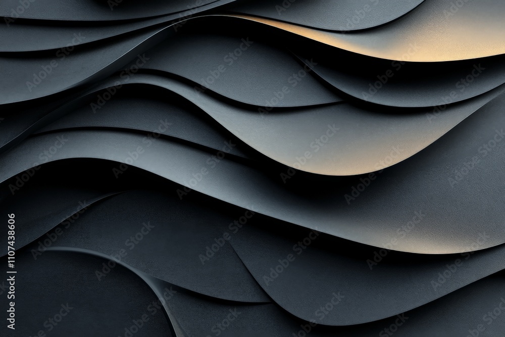 Poster this abstract image features flowing black and gold waves, creating a sense of elegance and modernit