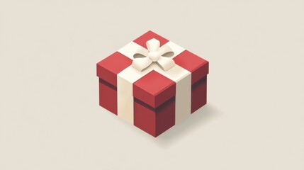 Fototapeta premium Flat design red gift box with white ribbon on gray background
