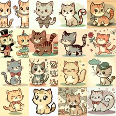 Fototapeta premium Cute cartoon cats . AI generated illustration