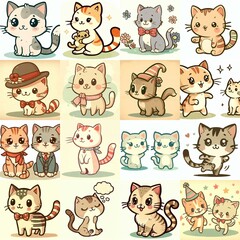 Obraz premium Cute cartoon cats . AI generated illustration