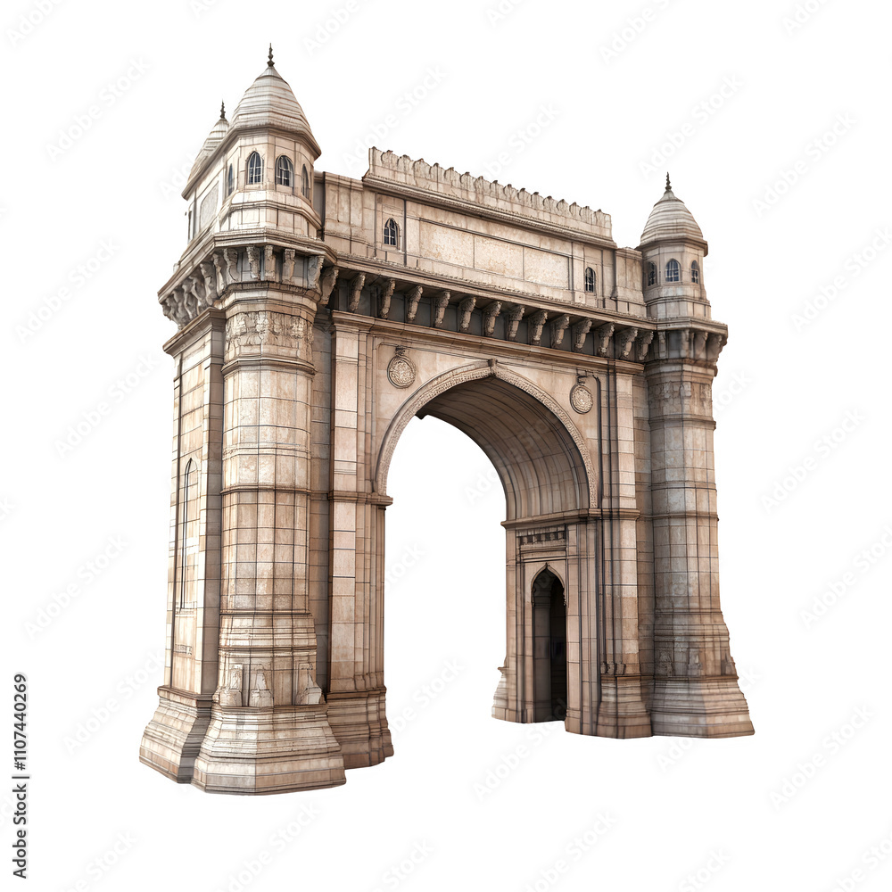 Poster gateway of india isolated on transparent background, showcasing intricate architecture and historica