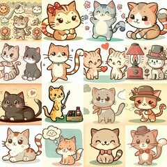 Obraz premium Cute cartoon cats . AI generated illustration