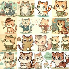Cute cartoon cats . AI generated illustration