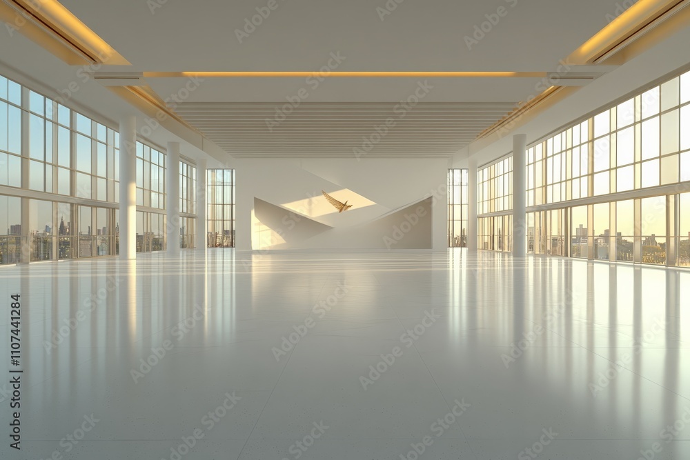 Aufkleber a sophisticated interior space that combines clean lines and soft natural light, highlighting an art