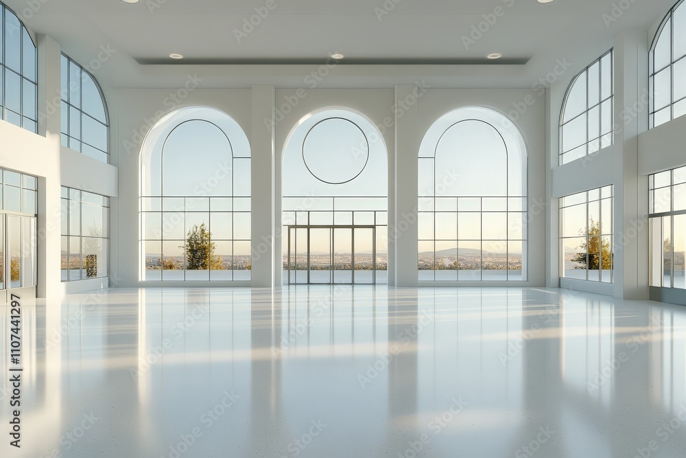 Aufkleber an airy and elegant space characterized by large arched windows that invite soft daylight, creating 